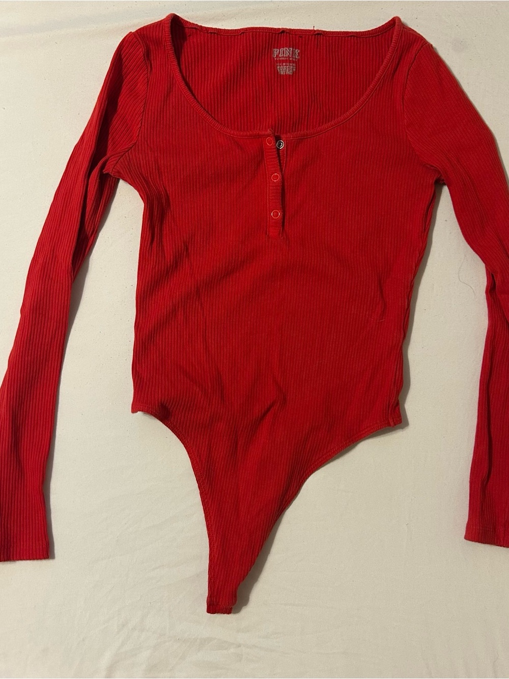 PINK Victoria's Secret Ribbed Henley Bodysuit - Bright Red